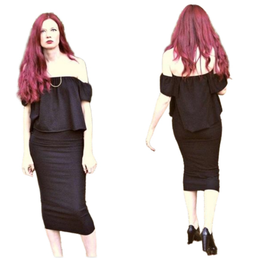 Mid-Calf Pencil Skirt - Black Boho Midi Wiggle Skirt - Rockabilly Pinup Girl - Picture 2 of 4